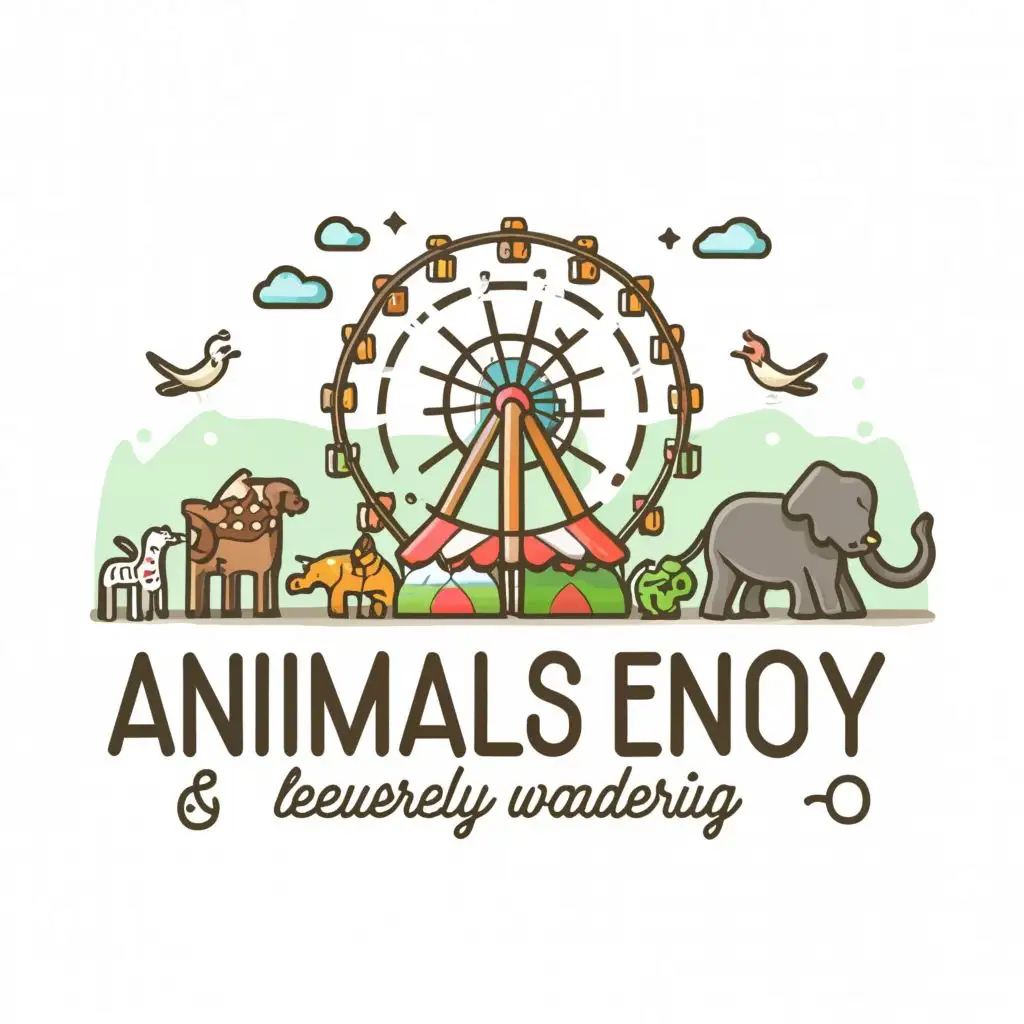 a logo design,with the text "Animals enjoy leisurely wandering", main symbol:feris wheel with animals,complex,be used in Technology industry,clear background