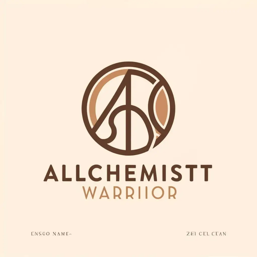 logo, enso circle zen clean peaceful beautiful holistic powerful placed above the logo name, with the text "ALCHEMIST WARRIOR be used in Beauty Spa industry make back ground beige grey SPELL CHECK