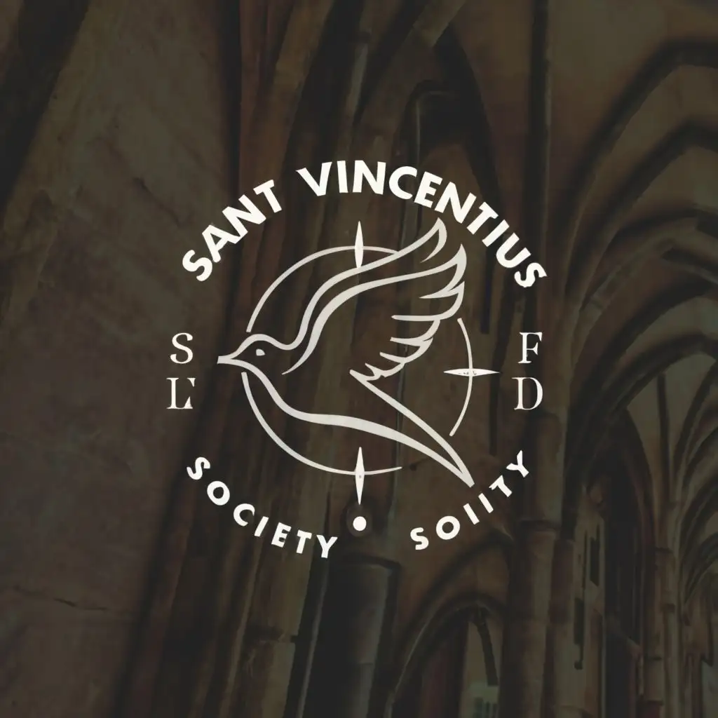 a logo design,with the text "SAINT VINCENTIUS SOCIETY", main symbol:**Expatriate Community Logo Brief with Dove Icon Representing the Holy Spirit**

1. **Community Name:** Expatriate Community "Community Name"
2. **Brief Community Description:** This community serves as a platform for expatriates to strengthen social, cultural, and spiritual connections, using the dove icon symbolizing the Holy Spirit.
3. **Design Concept:**
   - **Dove as Symbol of the Holy Spirit:** The logo design must include a dove icon as a symbolic representation of the Holy Spirit, signifying peace, purity, and spiritual inspiration.
   - **Expatriation and Journey:** The logo should also depict themes of expatriation and travel, possibly by incorporating elements like maps, compasses, or other travel symbols.
   - **Brotherhood/Sisterhood and Peace:** The design should reflect values of brotherhood/sisterhood, unity, and peace cherished by this community.
4. **Color Palette:** Use a color palette that portrays elegance and spirituality, such as sky blue, clean white, and other soft colors that radiate peace and serenity.
5. **Additional Elements:** Besides the dove, include additional elements that reinforce the expatriation concept and spiritual values, such as rays of light or relevant religious symbols.
6. **Design Style:** The design should be simple yet impactful, with a harmonious blend of icons, text, and other graphic elements.
7. **Target Audience:** Members of the community who are emotionally connected to expatriation themes, spiritual values, and the sense of brotherhood/sisterhood within this community.

Please ensure that the logo design is unique, easily recognizable, and effectively conveys the message about the community's identity and values. Thank you for your attention, and we hope the resulting design will meet the needs of this Expatriate Community.,Minimalistic,be used in Nonprofit industry,clear background