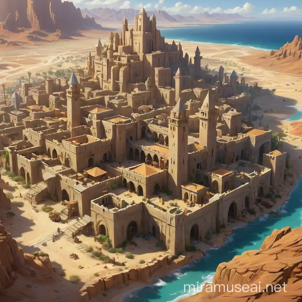 dungeons and dragons, desert city next to sea