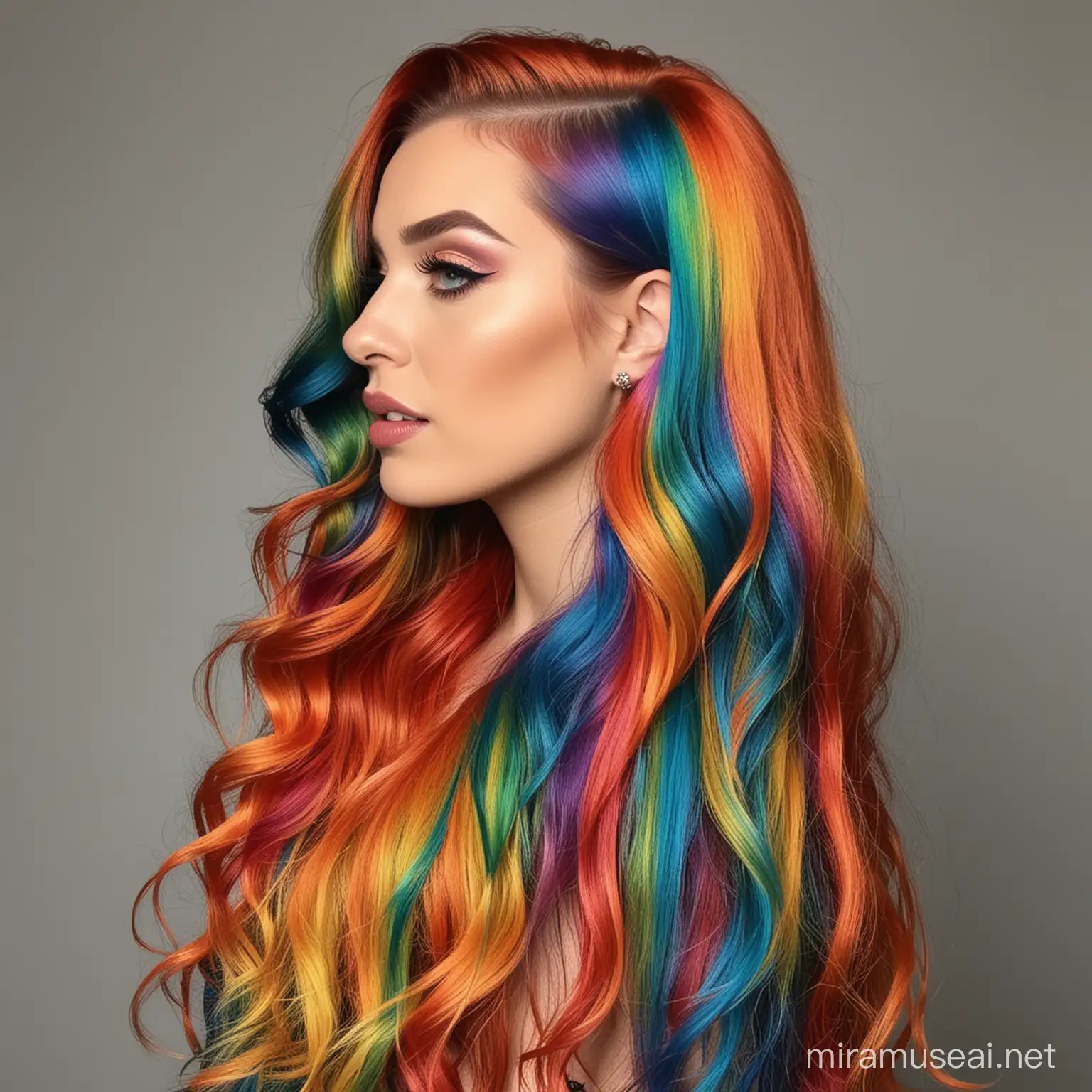 long hair hollywood glam waves vivid rainbow 