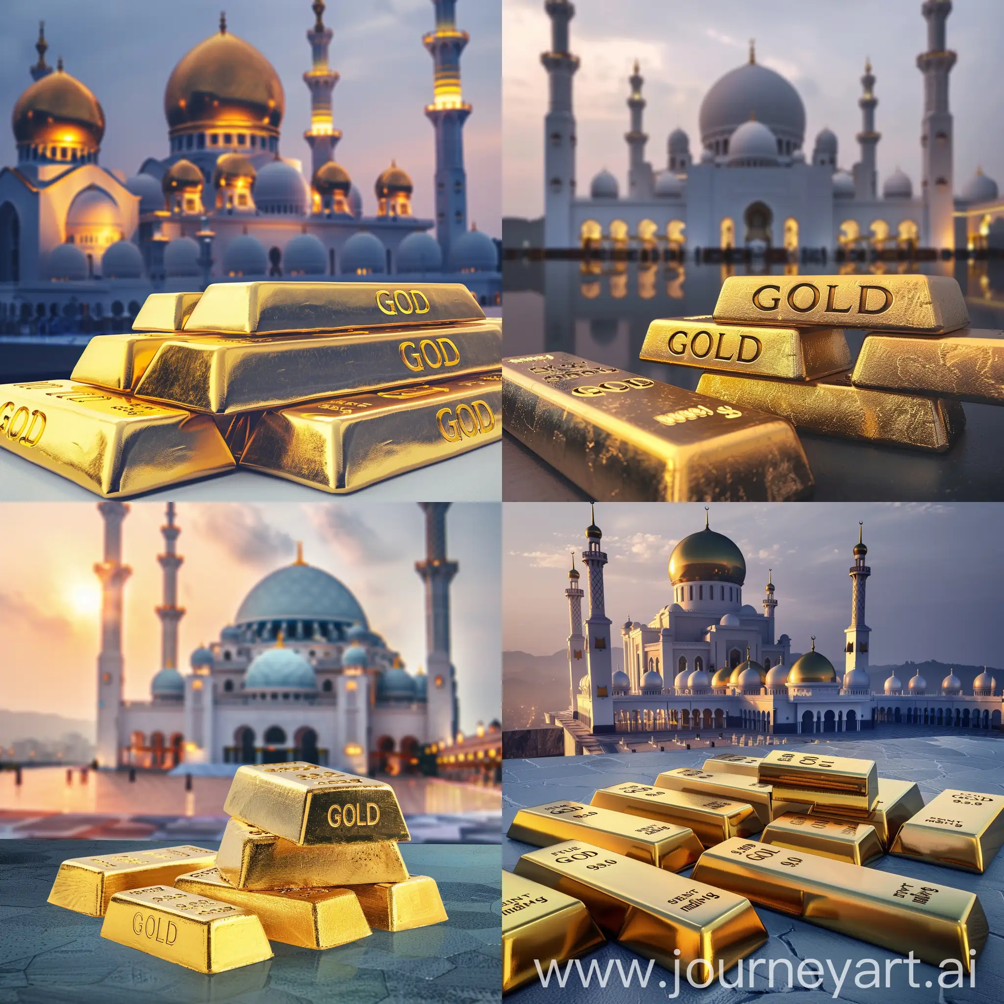 Картинка для шариата, на фоне мечеть, также на картинке должны быть изображены слитки золота. На слитках написано слово "GOLD"