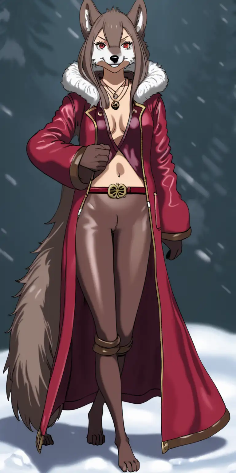 Alluring Female Wolf Mink from One Piece with Dark Red Pelt