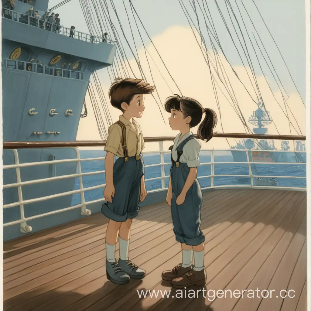 Boy and Girl standing on ship deck