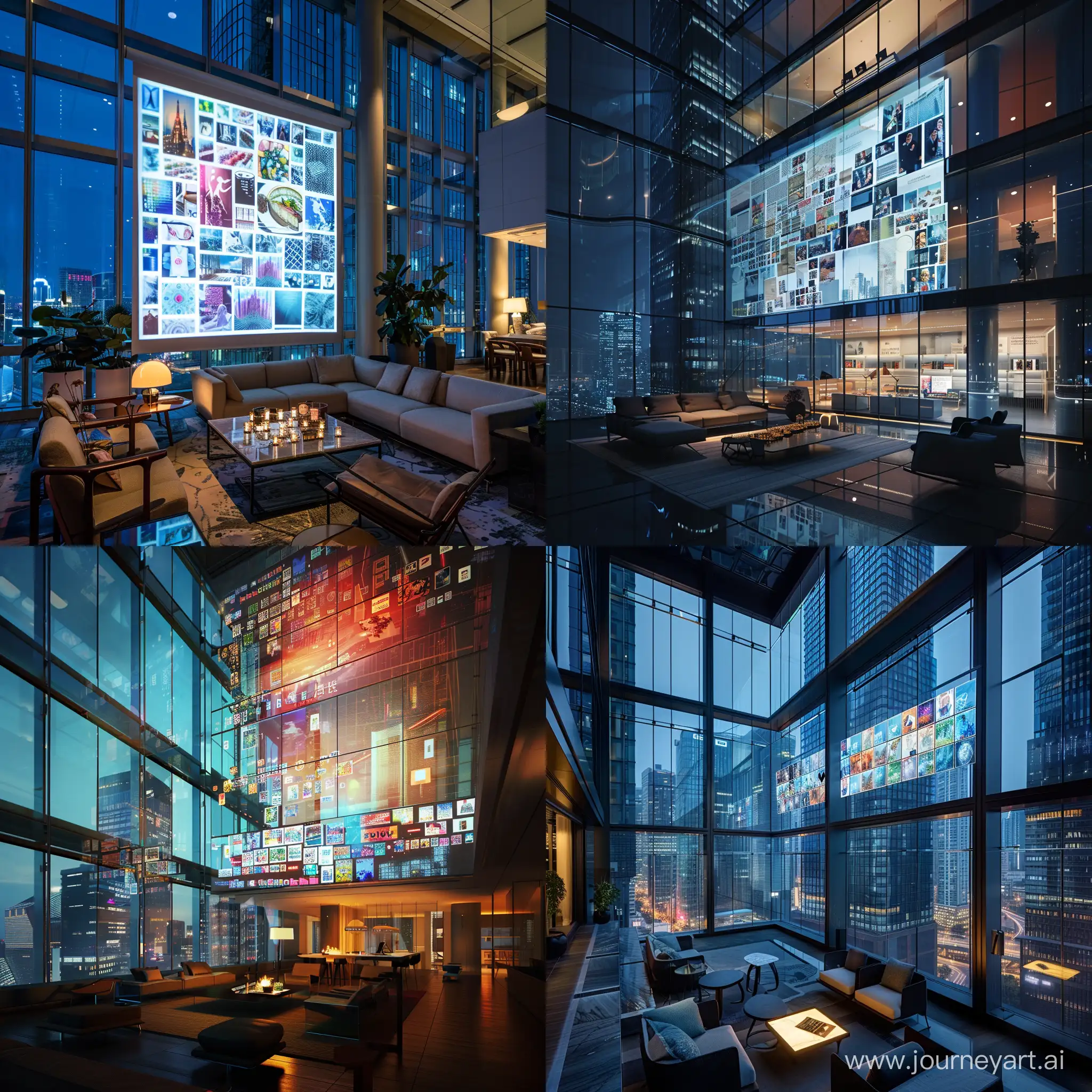 pinterest mood board projected onto the lounge of a coporate skyscraper
