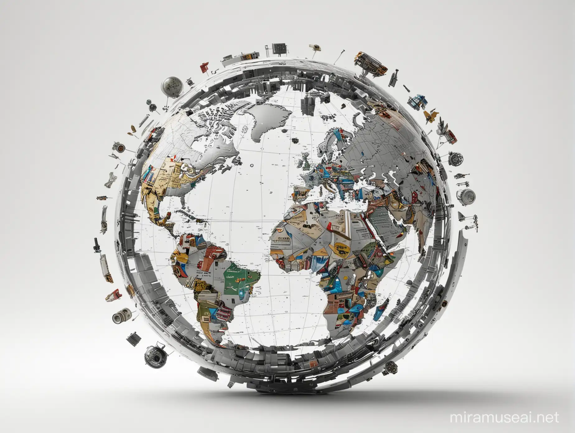 Creative Volvo Spare Parts World Globe on White Background