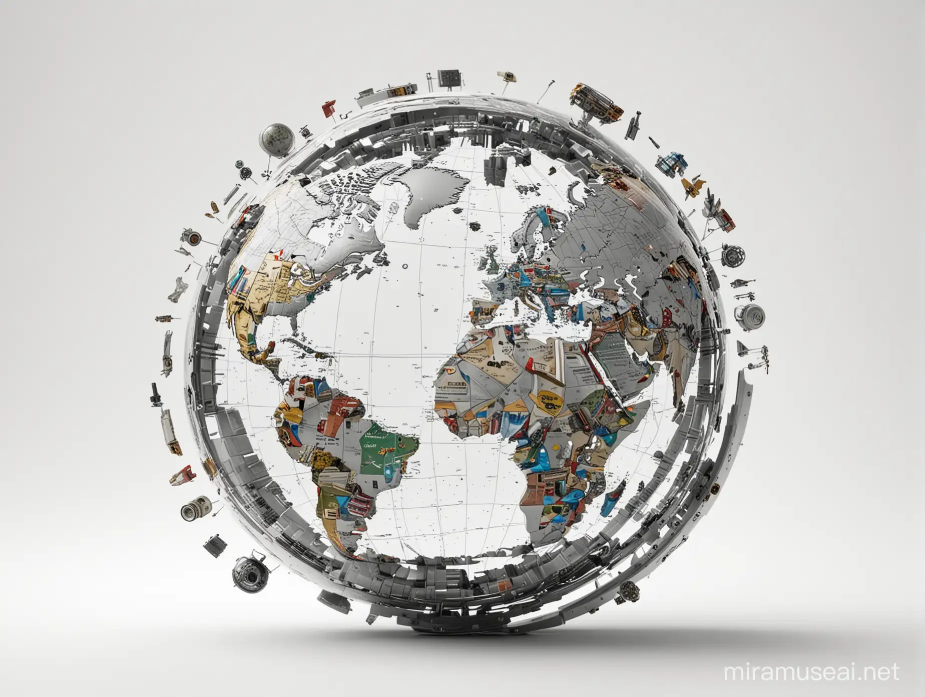 volvo spare parts , world globe , very creative , white background