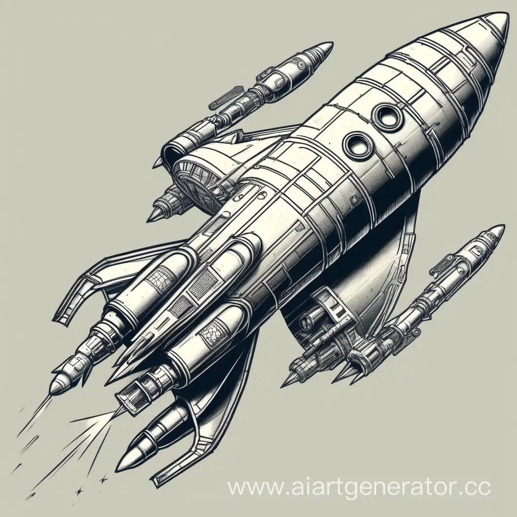 detailing rocketship. minimum color. high detail. illustration