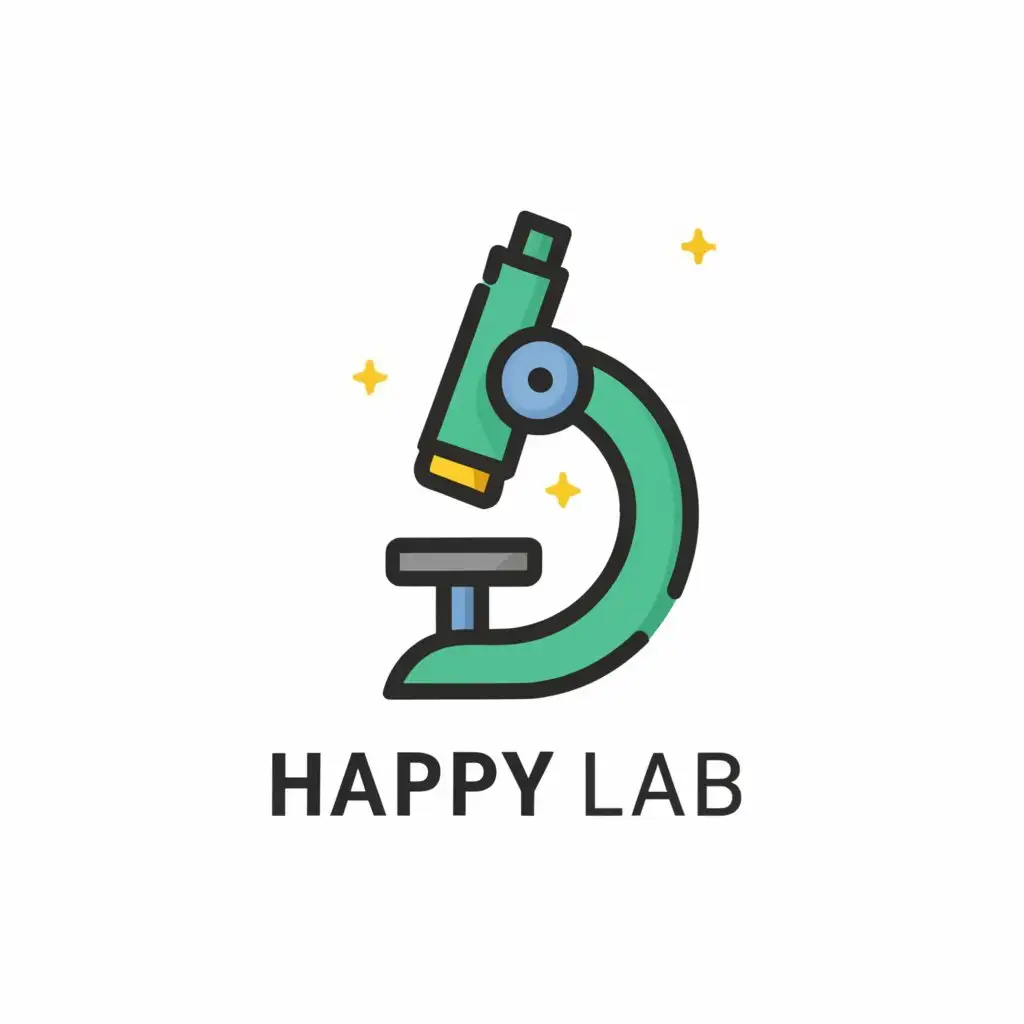 a logo design,with the text "Happy lab", main symbol:microscope laser,Minimalistic,be used in Restaurant industry,clear background