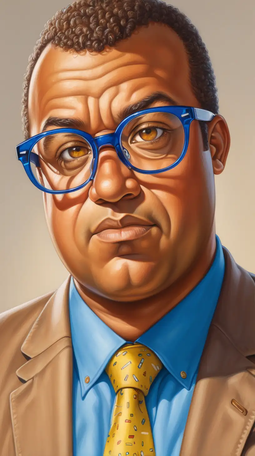 Serious Brown Male Office Worker in Blue and Yellow Glasses