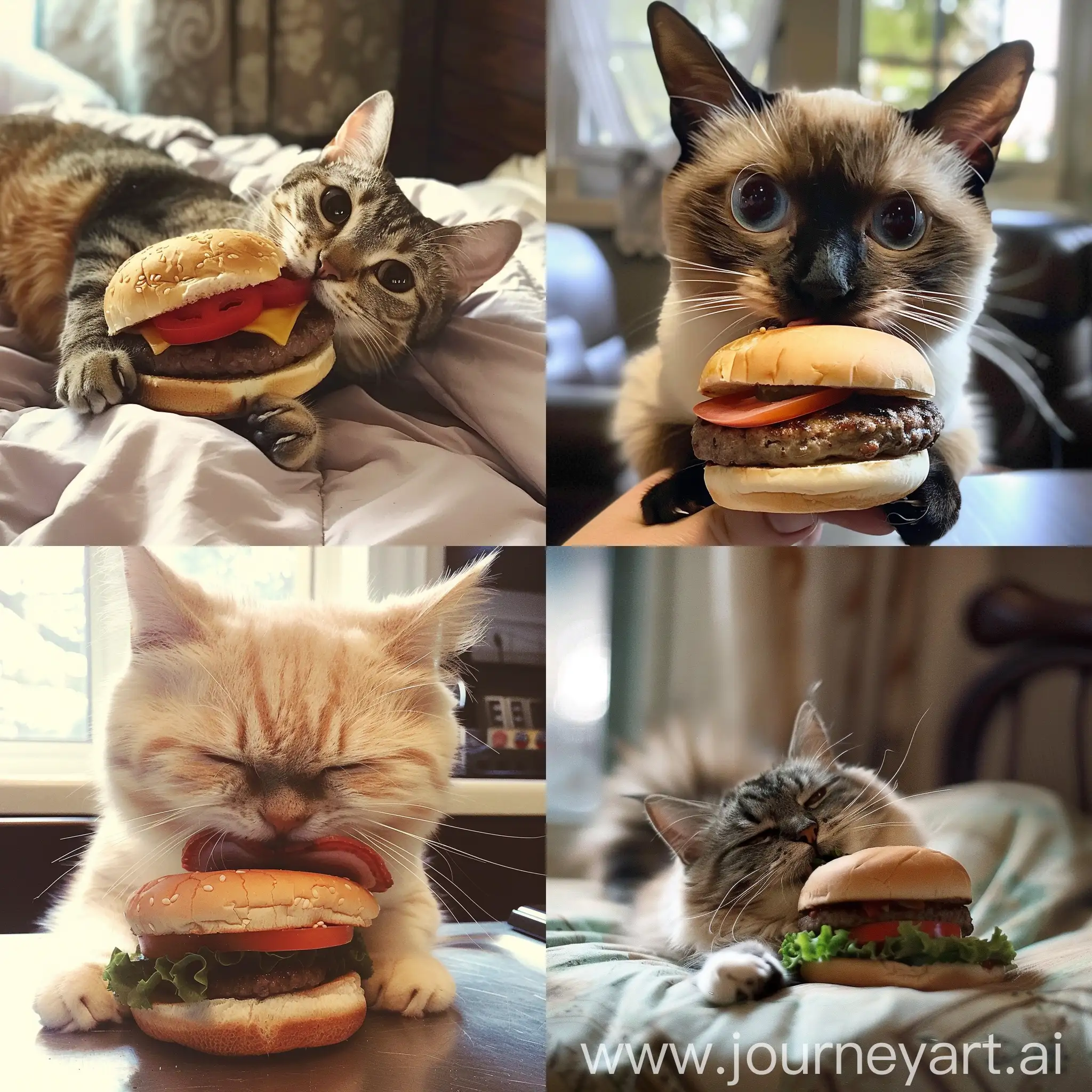 gato comiendo una hamburguesa