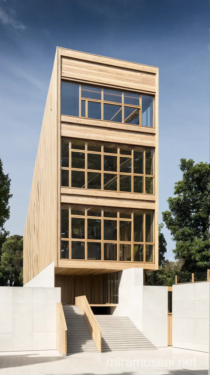 Modern Museum Interior with Wooden Elements in Daylight