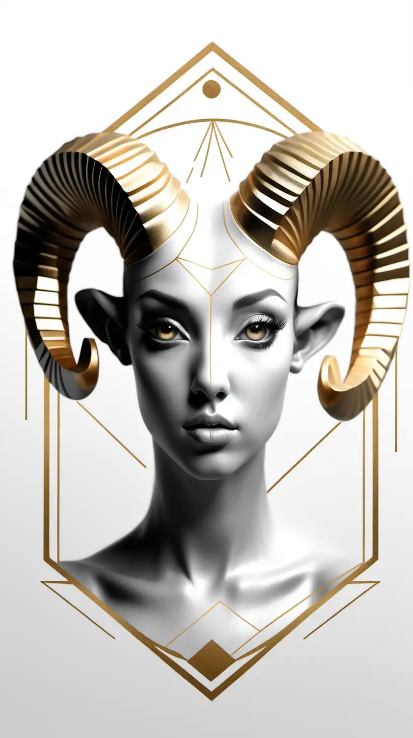 Realistic Aries Zodiac Portrait with Geometric Shapes