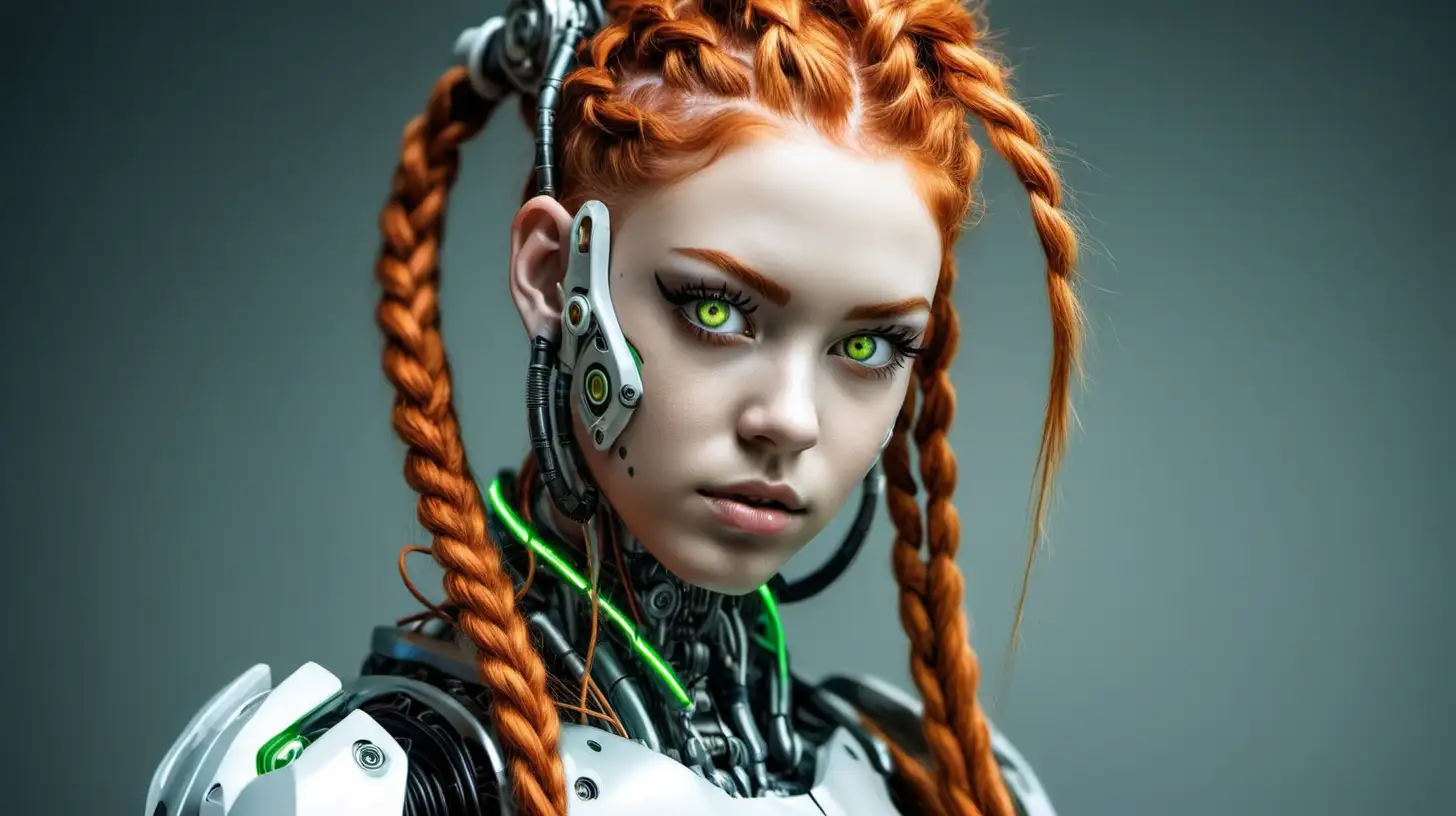 Futuristic Beauty Stunning Cyborg Woman with Orange Wild Hair and Braids