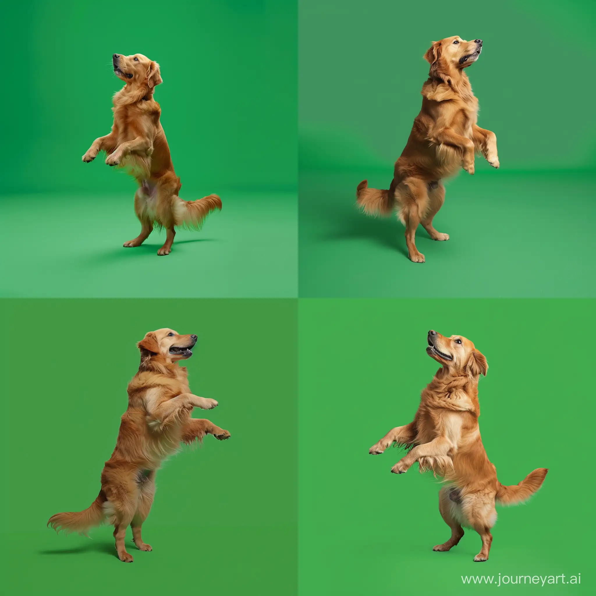 Golden-Retriever-Performing-a-Playful-Stand-on-Green-Background