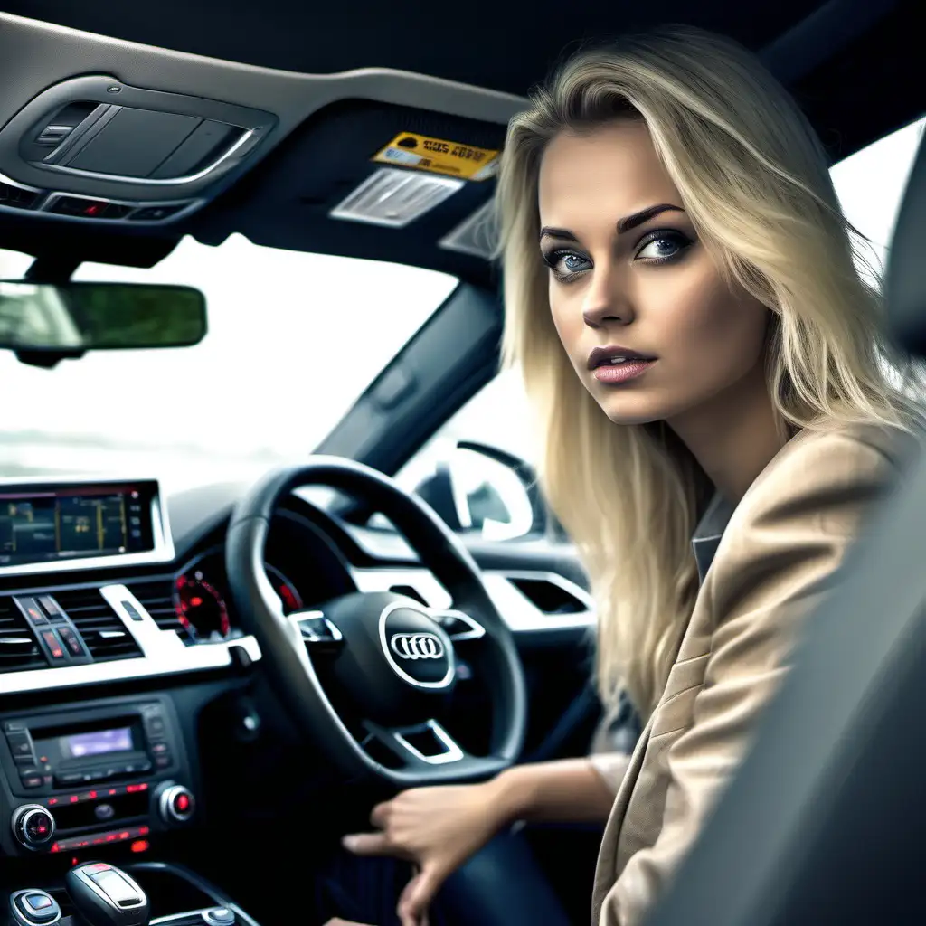 Beautiful blond girl driving a audi rsq5 2024