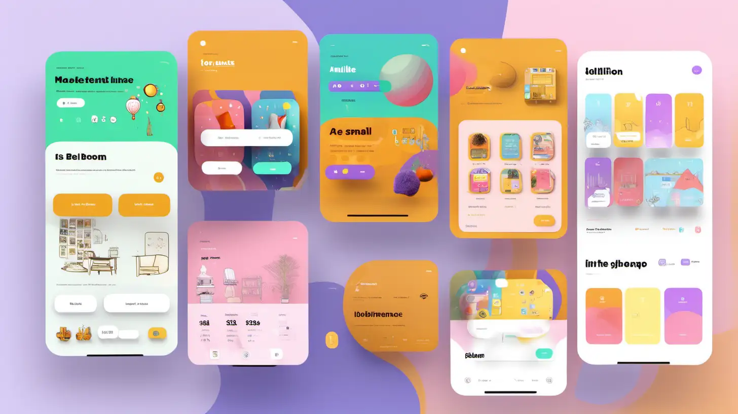 Colorful UI UX Interface Design for Fun Website Marketplace in a Playful Bedroom Setting
