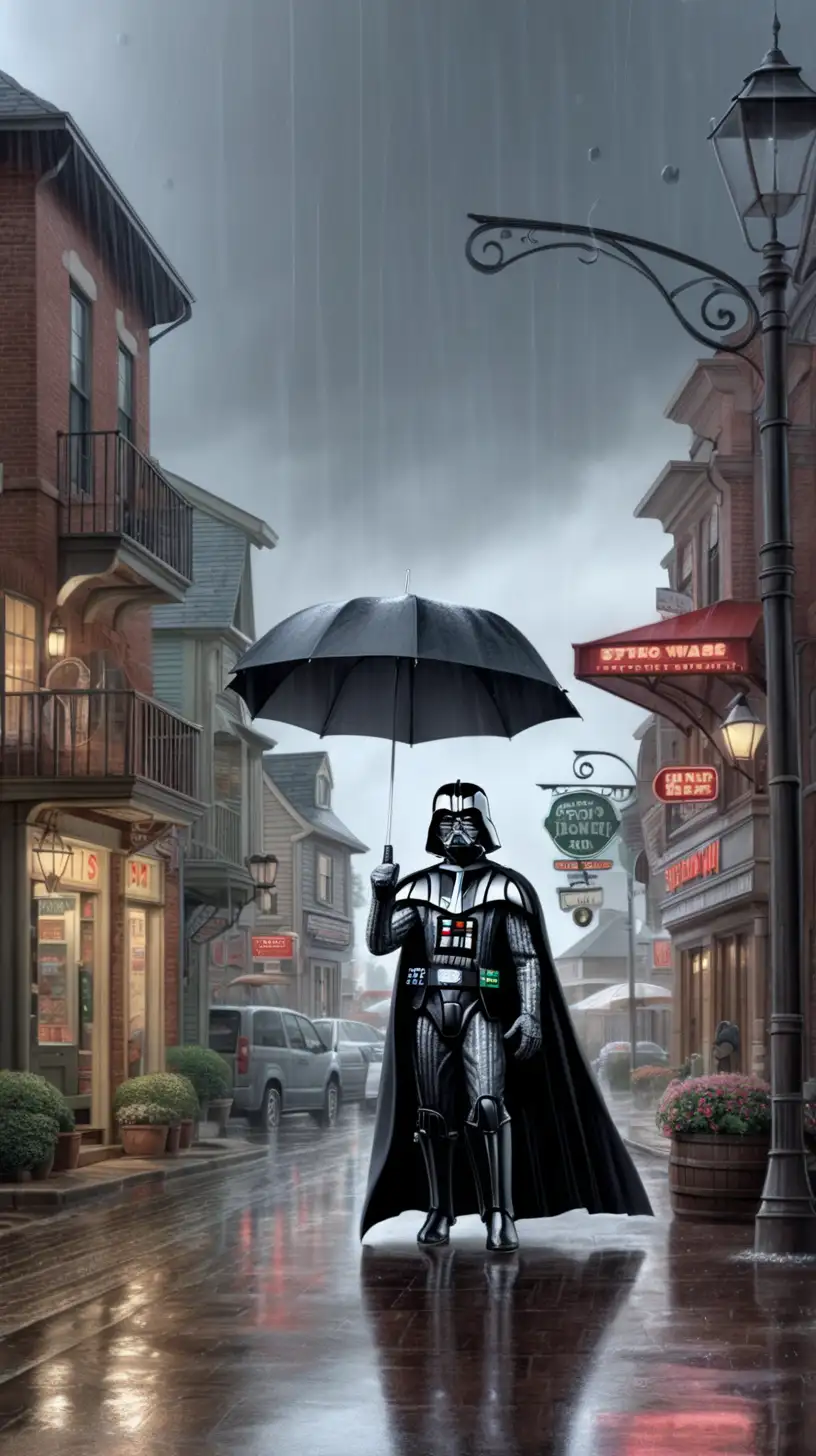 Darth Vader in Rainy Town Dark Lord with Umbrella