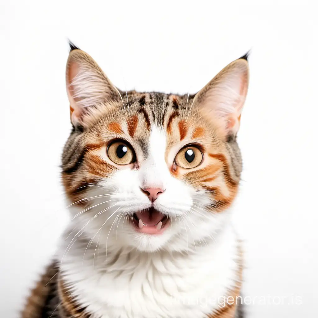 cute sweet cat from the front, soft smiling, real style, white background