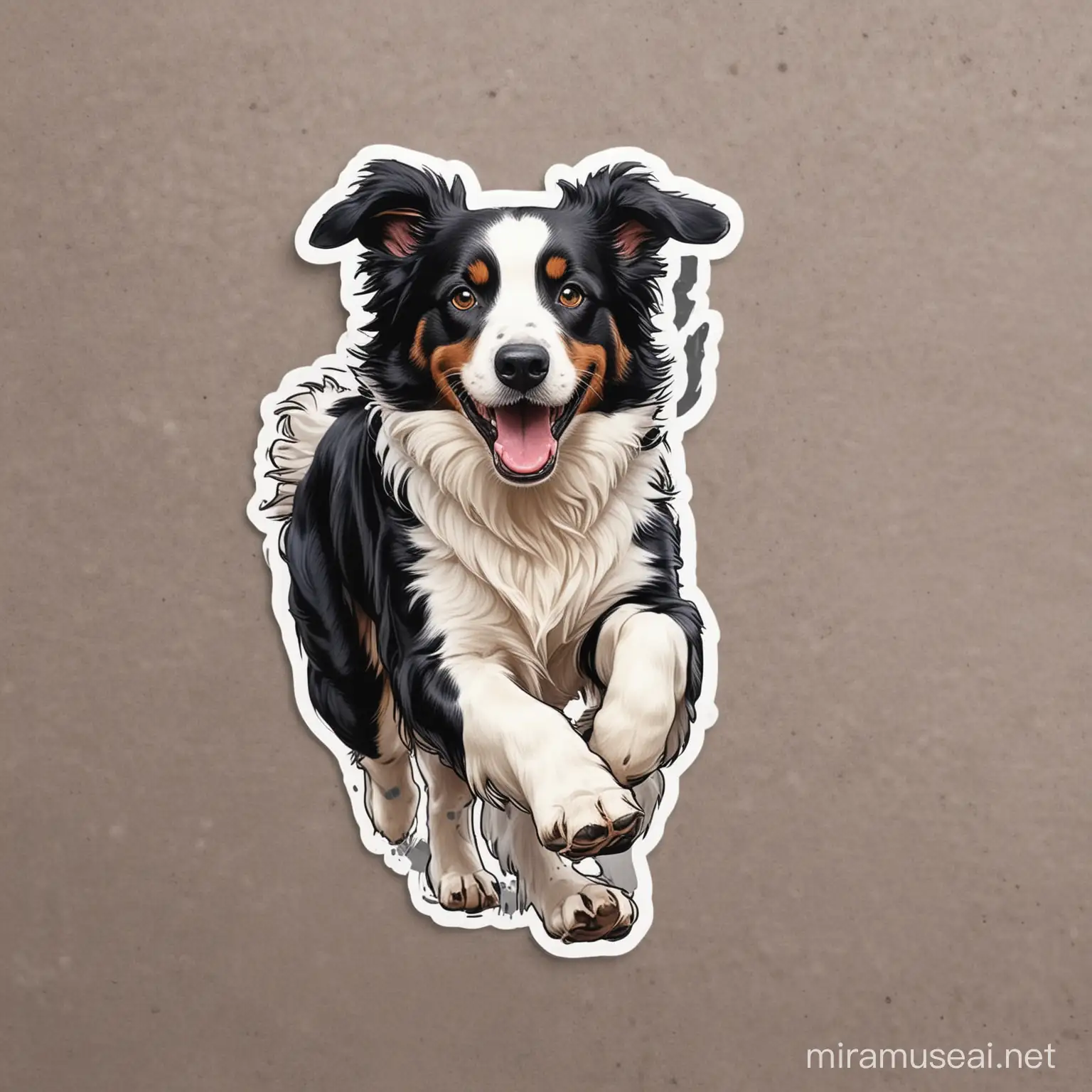 Playful Border Collie Running with Colorful Stickers