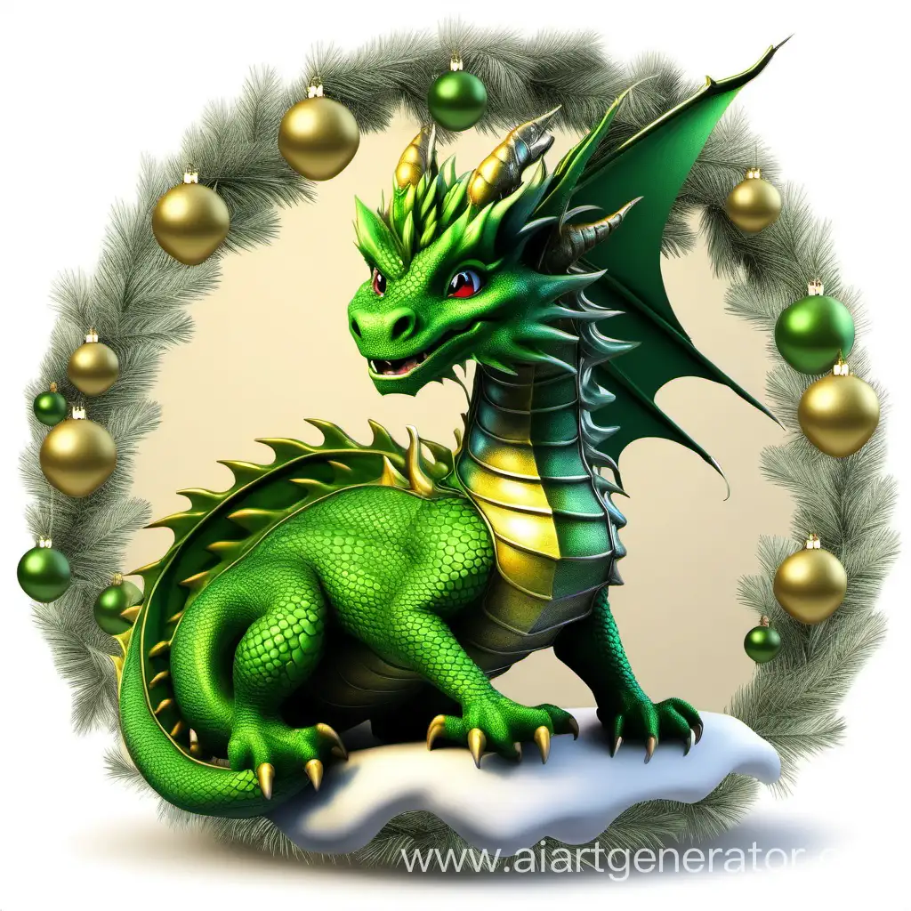 мудрый зеленый дракон  вокруг новогодней елки  без фона