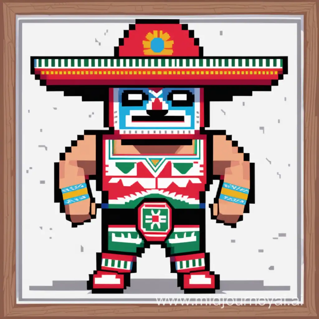 create a pixel art image of a mexican luchador inspired by a portrait of guillermo hinojo mendoza 

