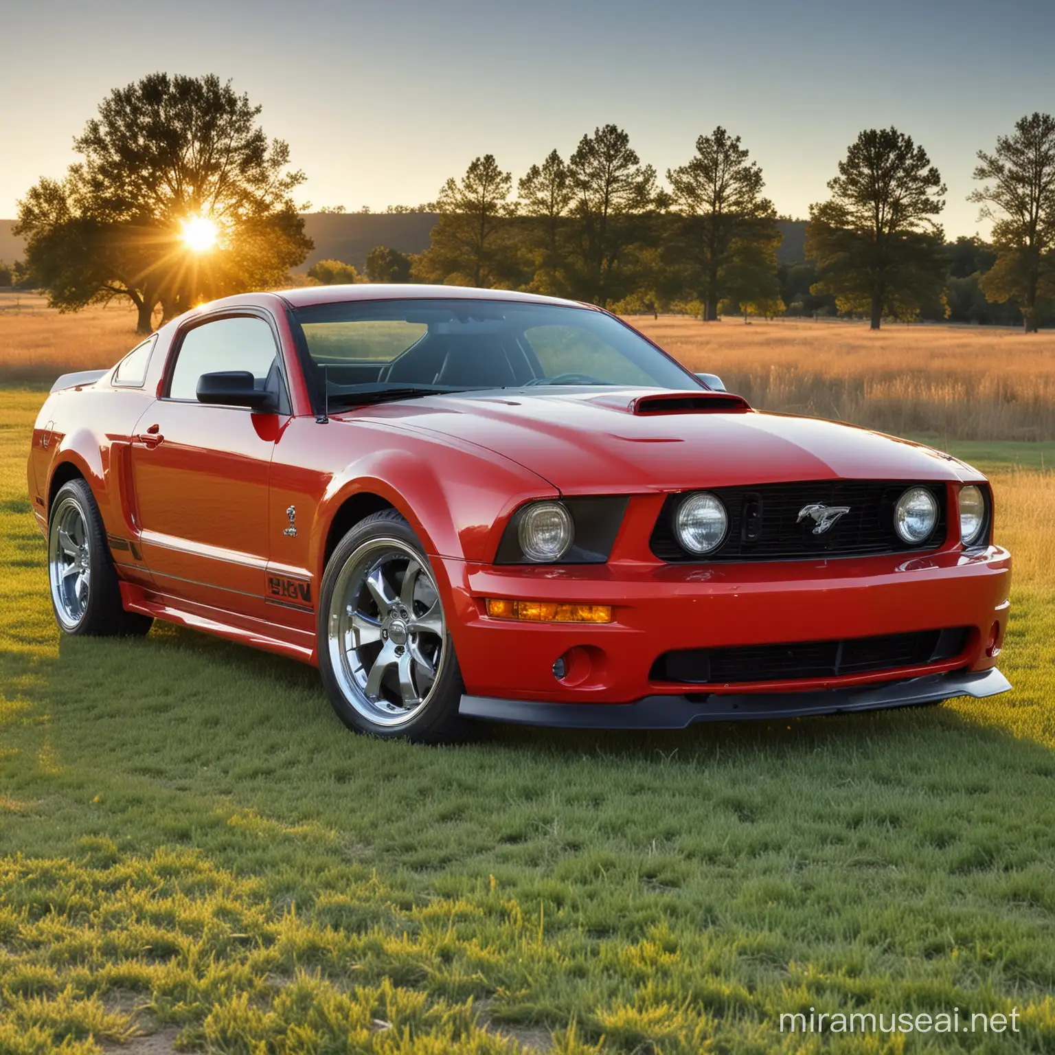 Sunny Field with 2005 Mustang GTS Showcasing Sleek Design