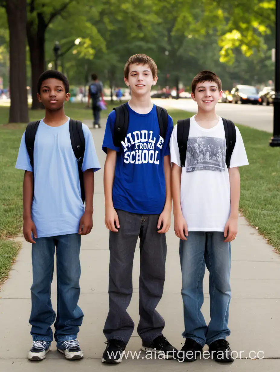 3 мальчиков средней школы на улице в парке
