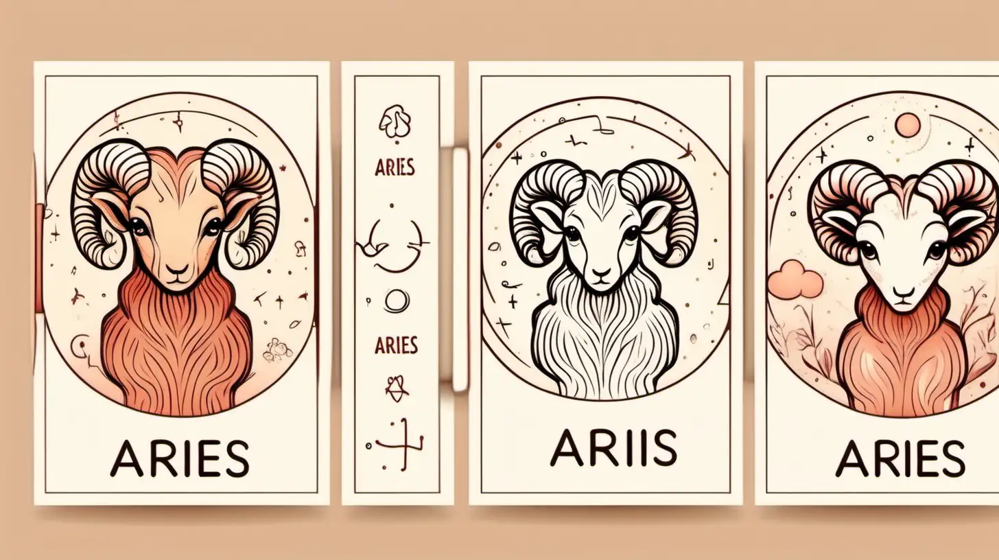 Adorable Loose Lines Aries Zodiac Sign in Muted Colors with LabelStyle Text