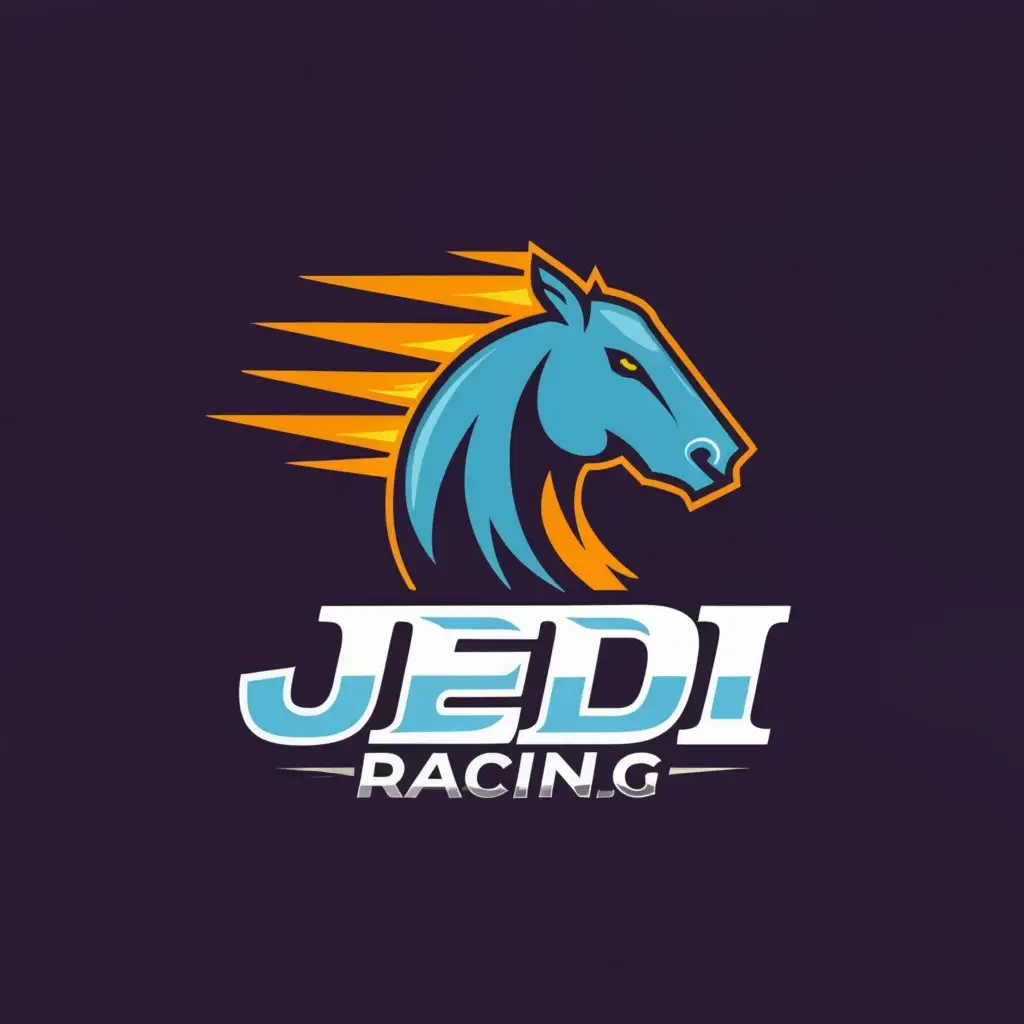 a logo design,with the text "JEDI RACING", main symbol:HORSE,Moderate,be used in Sports Fitness industry,clear background