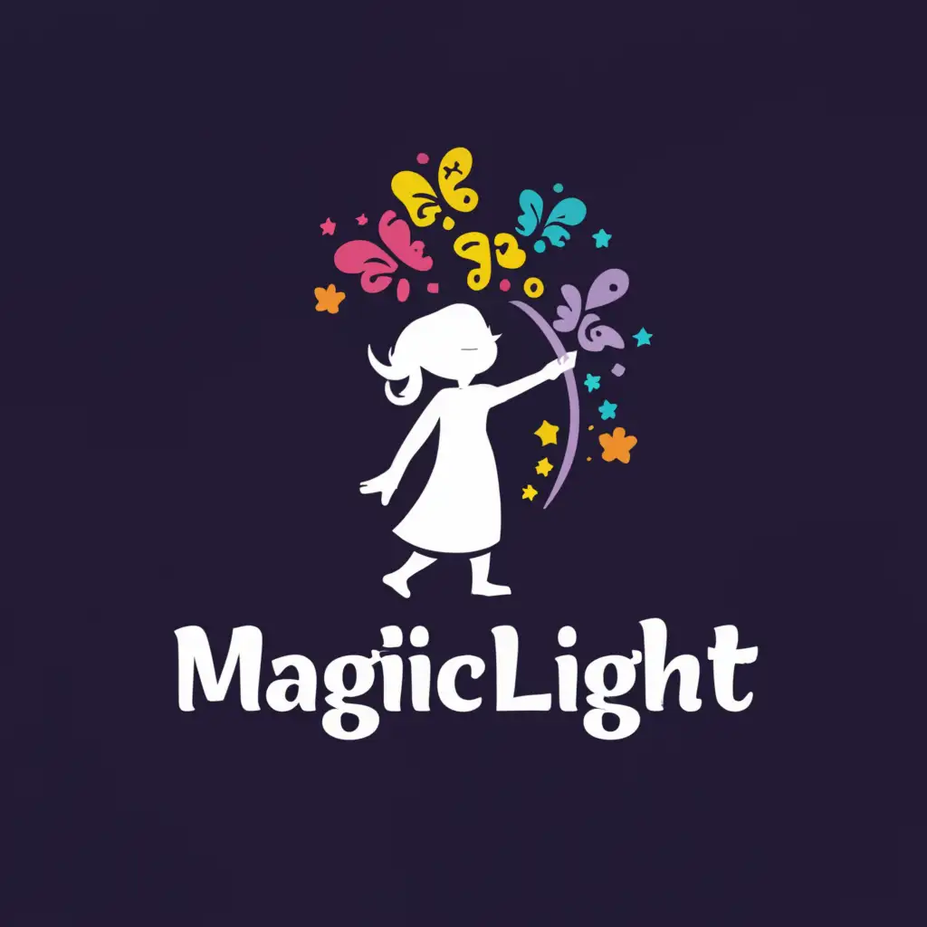 a logo design,with the text "Magiclight", main symbol:kids, magic, butterfly,Moderate,be used in Entertainment industry,clear background