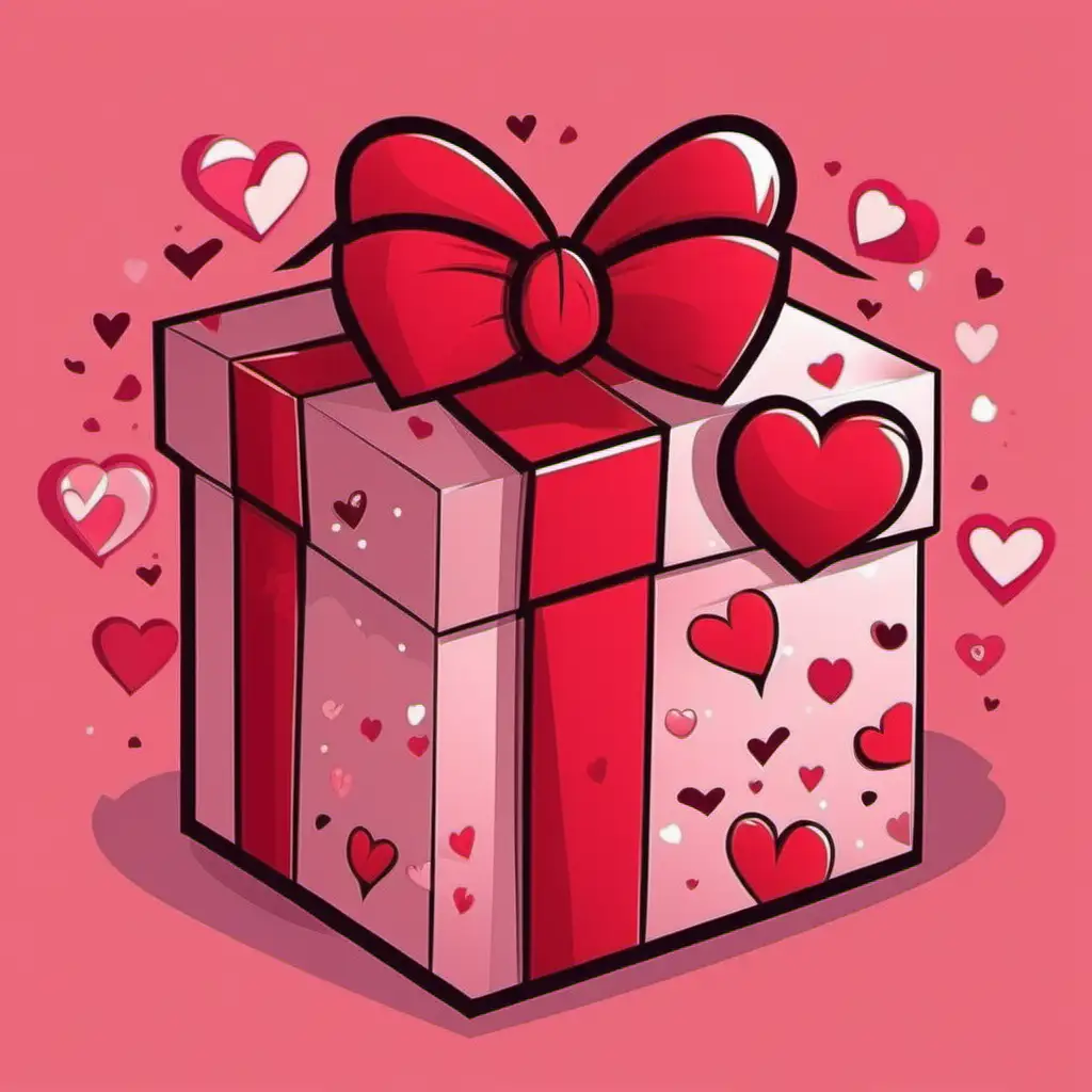 Whimsical Valentines Day Cartoon Gift Box Illustration