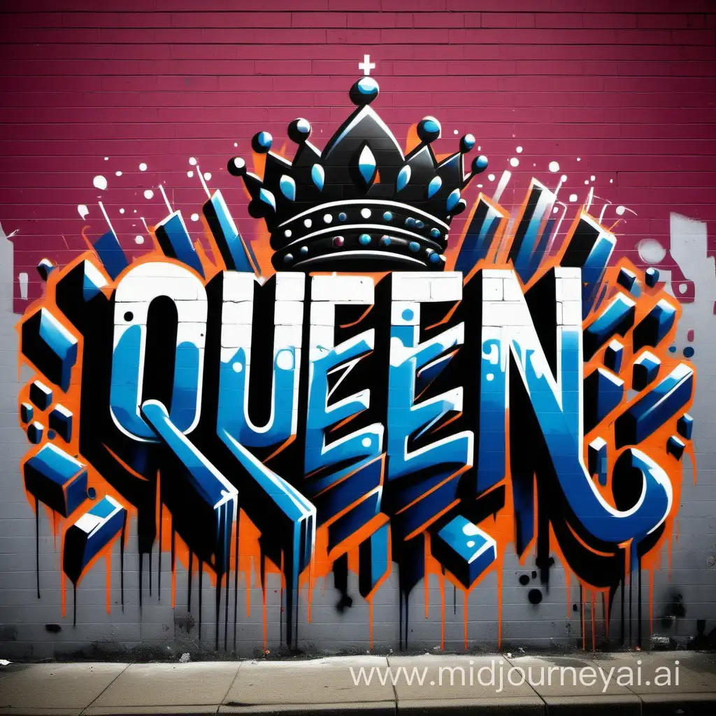 Graffiti art in the style of  artist Dondi White  in bold  to be used on tee shirts with the word  Queen   pixels 4,500 x 5,400