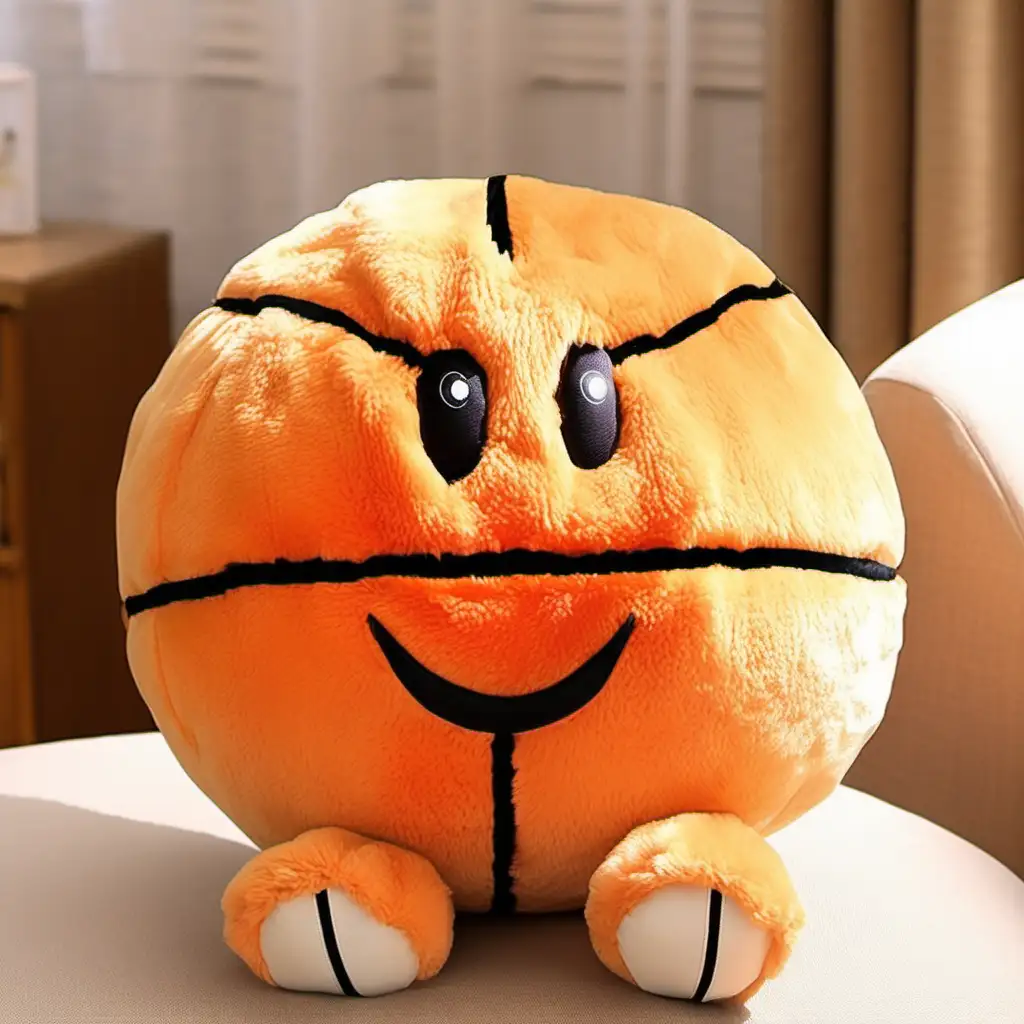 Adorable HappyFaced Basketball Plush Toy with Shaggy Hair