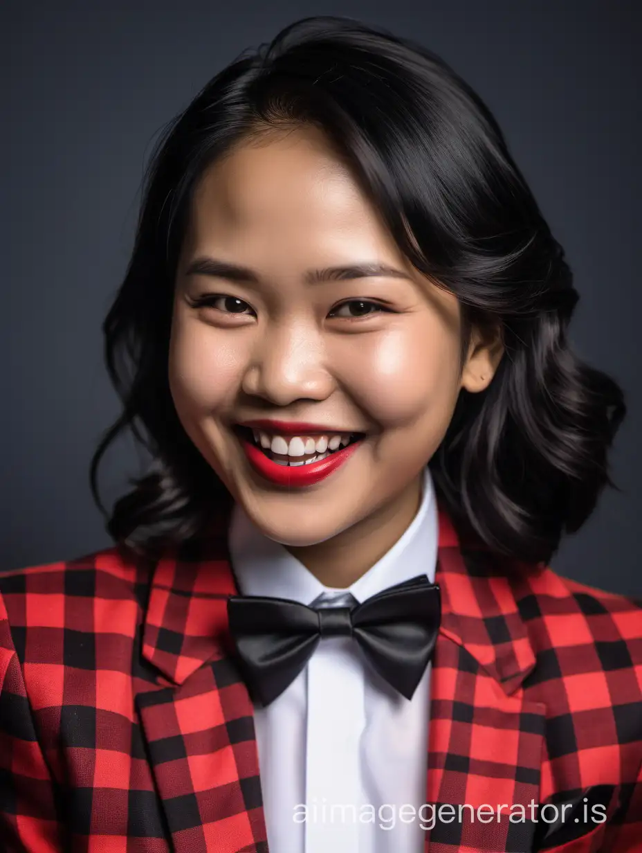 Cheerful Filipina Lady in Red and Black Plaid Tuxedo and Bow Tie | AI ...