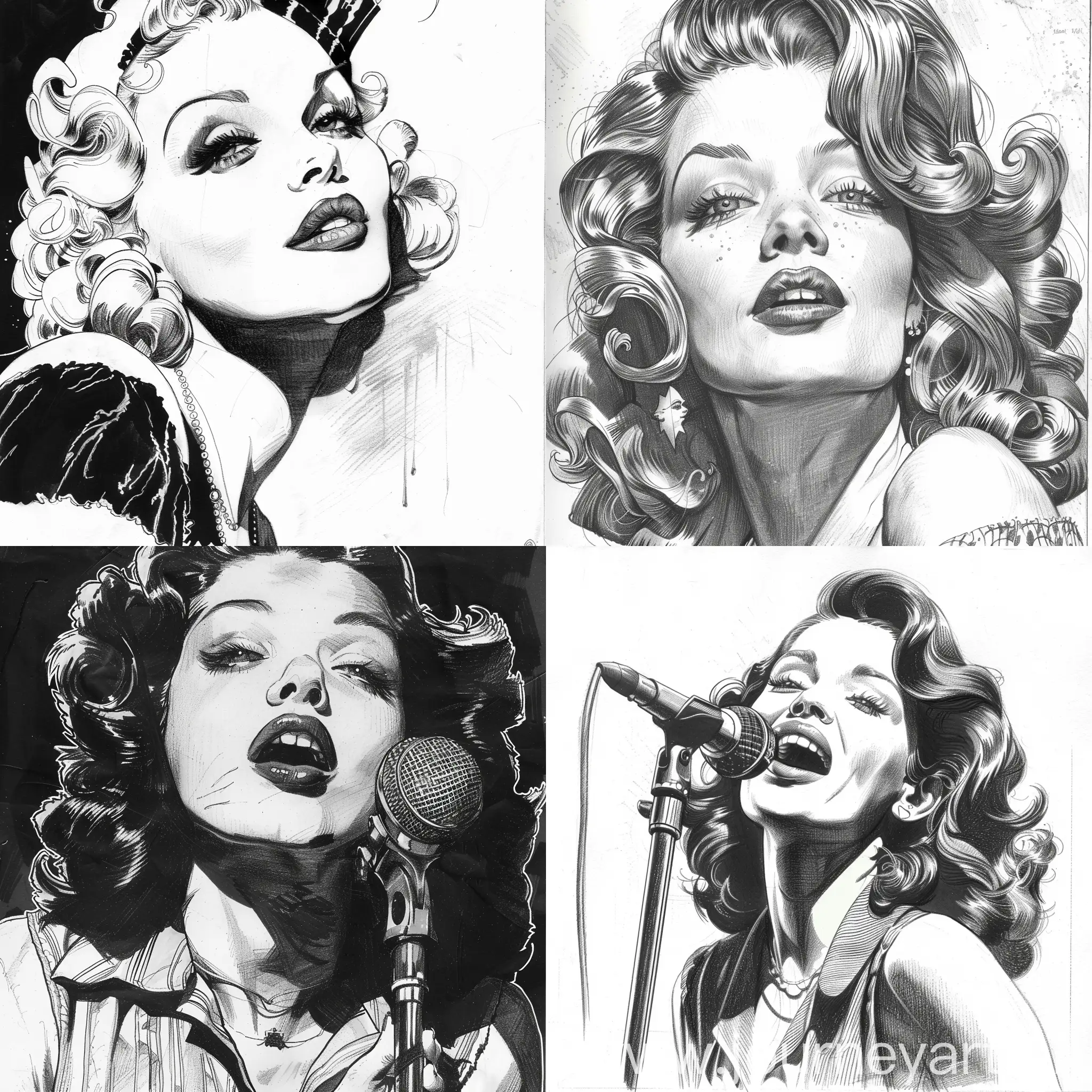 Comic pencils art of a 1940s cabaret singer