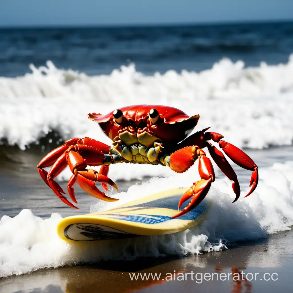 Adventurous-Surfing-Crab-Rides-Ocean-Waves-with-Style