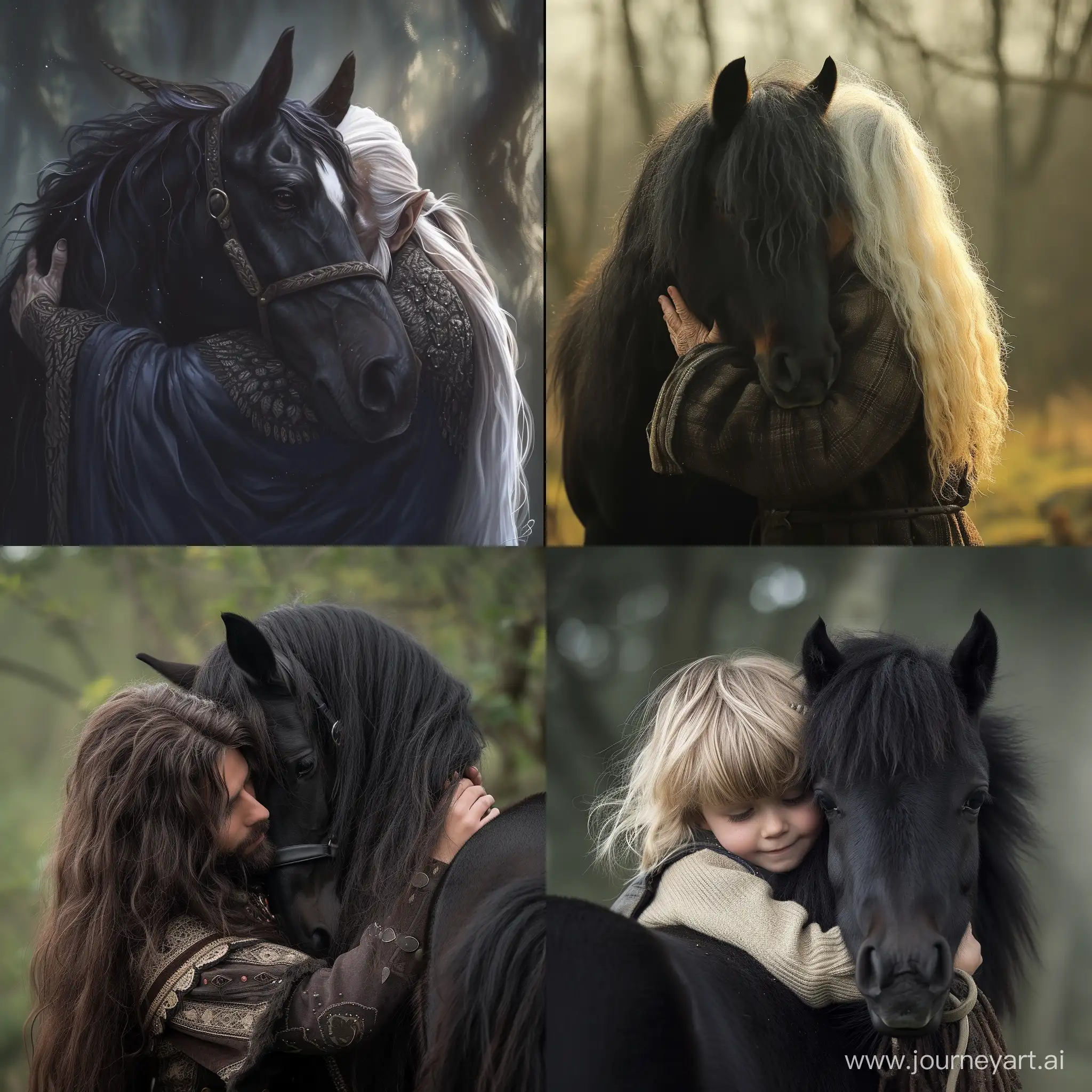 Alastor hugs a black pony