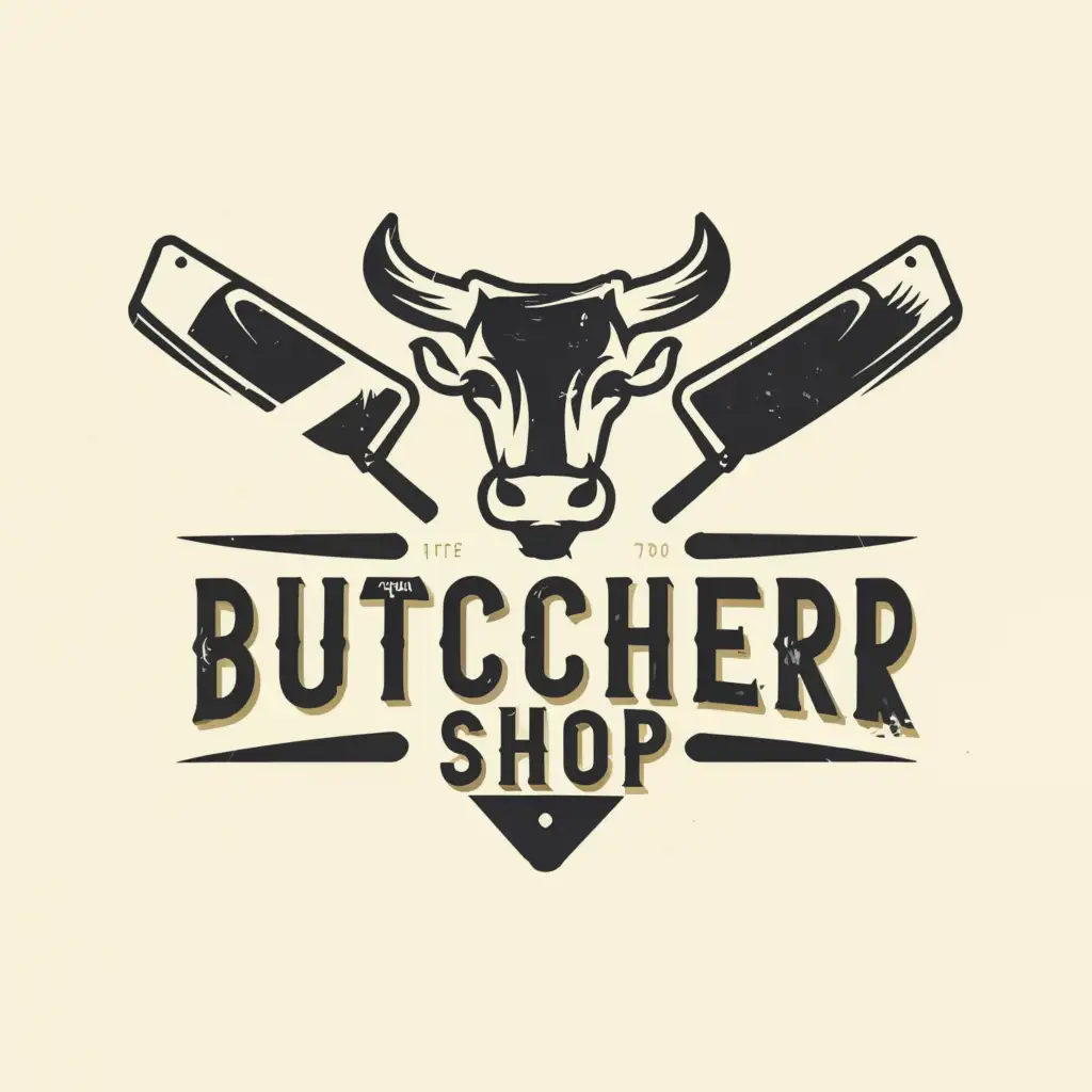 LOGO-Design-for-The-BUTCHer-Shop-Knives-and-Bull-with-Clear-Background