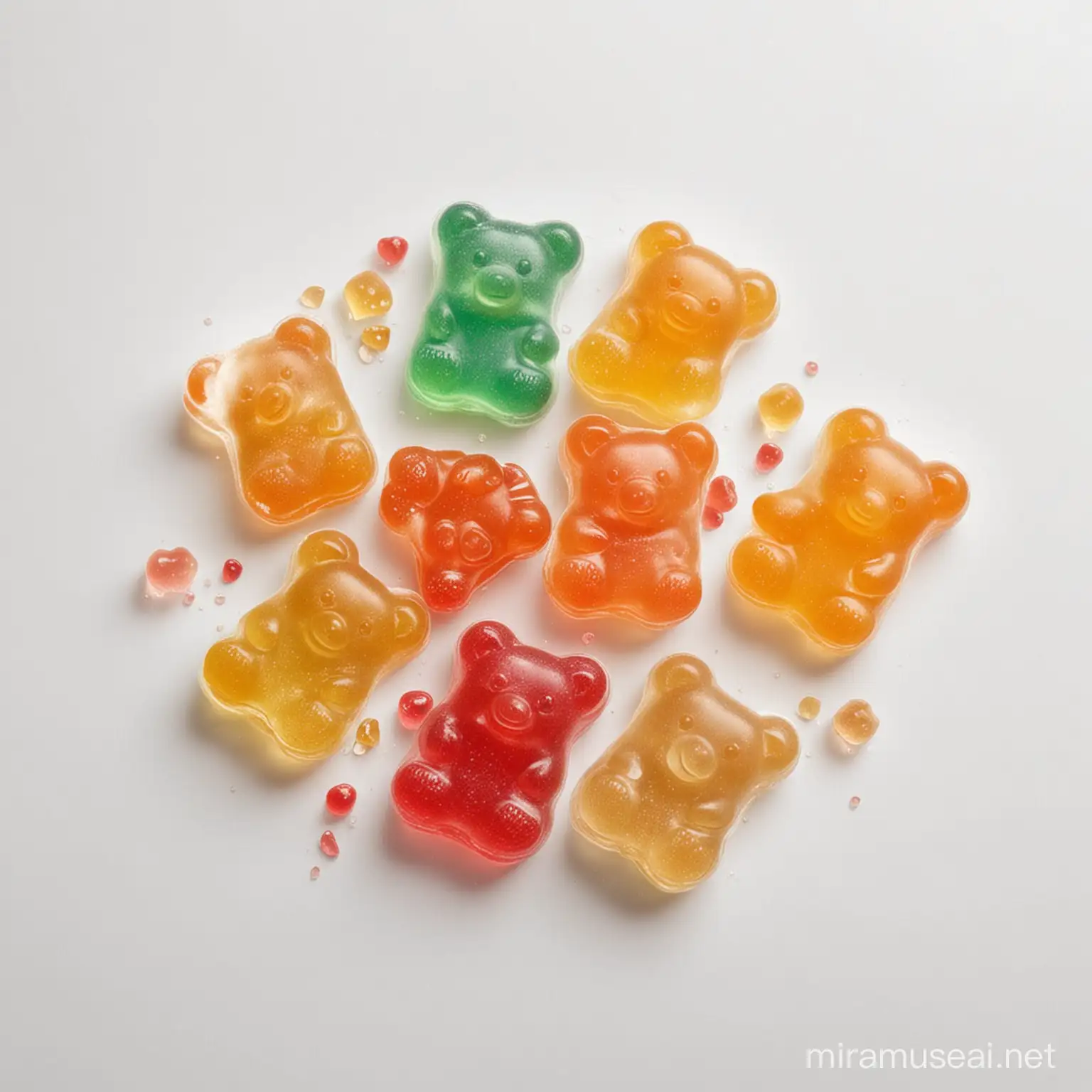 Colorful Melted Gummy Bears Vibrant Sweet Treats on White Background