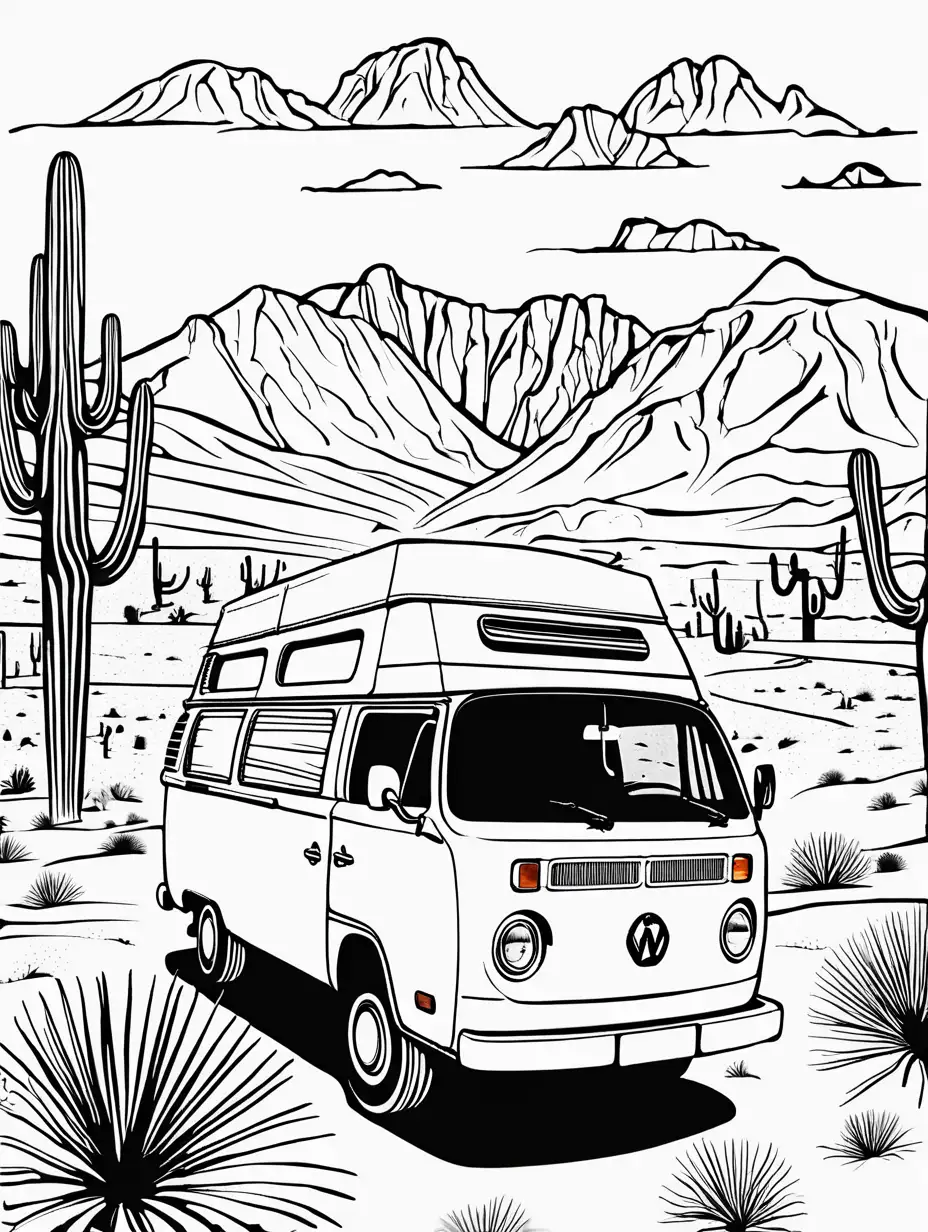 camper van in the
desert for colouring book