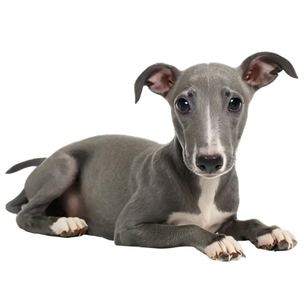 lying grey whippet puppy