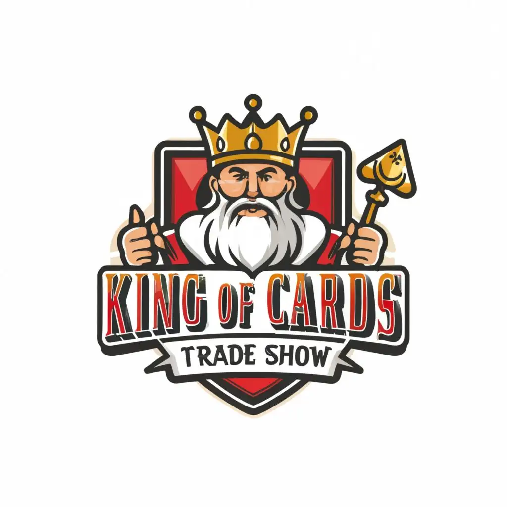 a logo design,with the text "King Of Cards Trade Show", main symbol:King and trading cards,Moderate,be used in Events industry,clear background