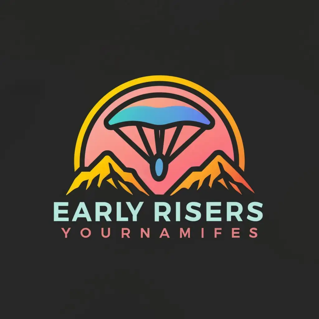 a logo design,with the text "Early Risers", main symbol:Paraglider, Mountain,Moderate,clear background