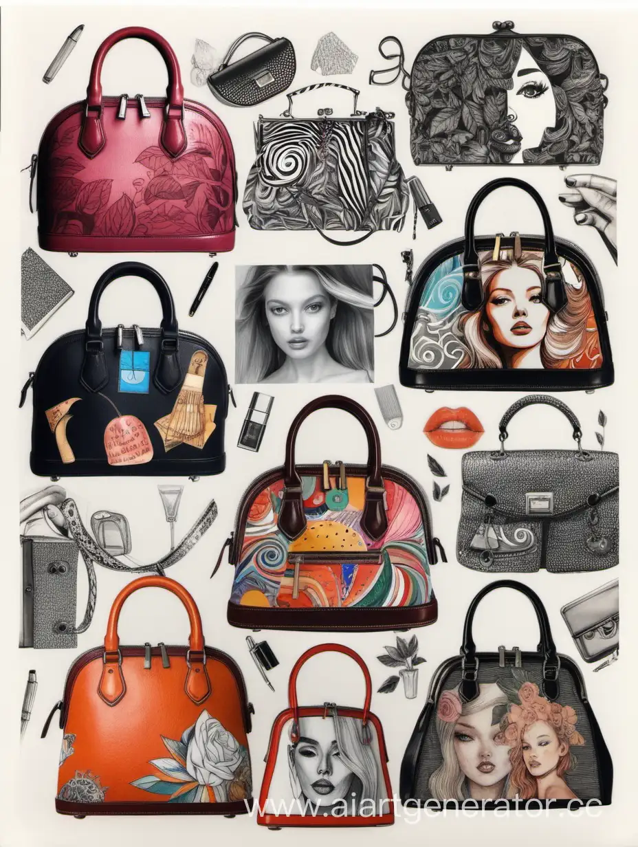 Vibrant-Womens-Handbag-Drawing-Collage-Warm-and-Bright-Color-Ideas