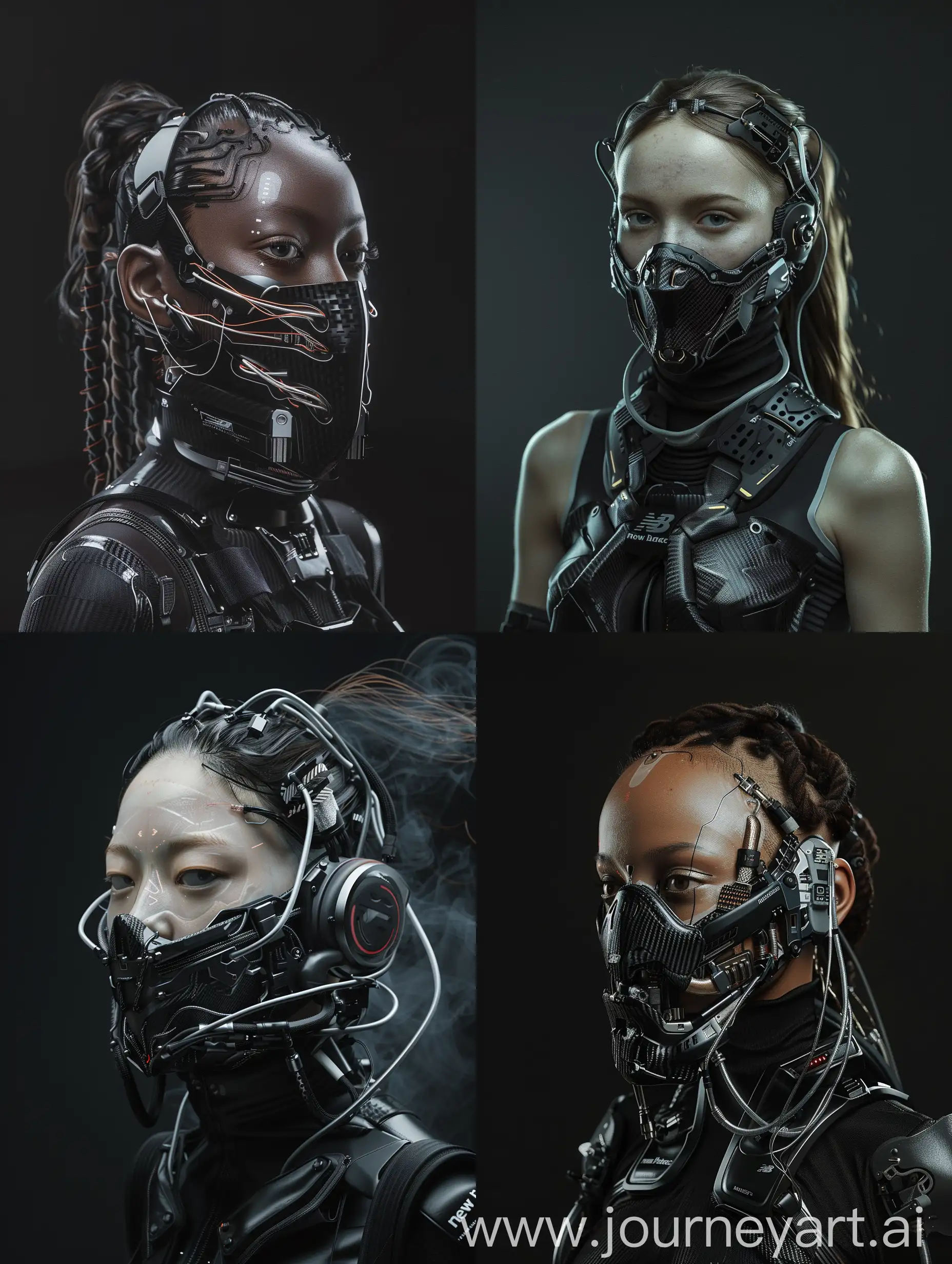 Futuristic-Cyberpunk-Woman-with-Carbon-Fiber-Mask-in-Dynamic-Action