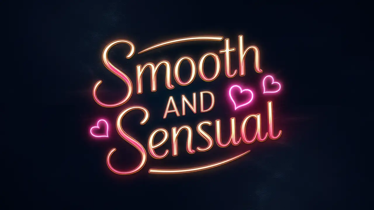Neon Bright Smooth And Sensual Text with Hearts on Black Background