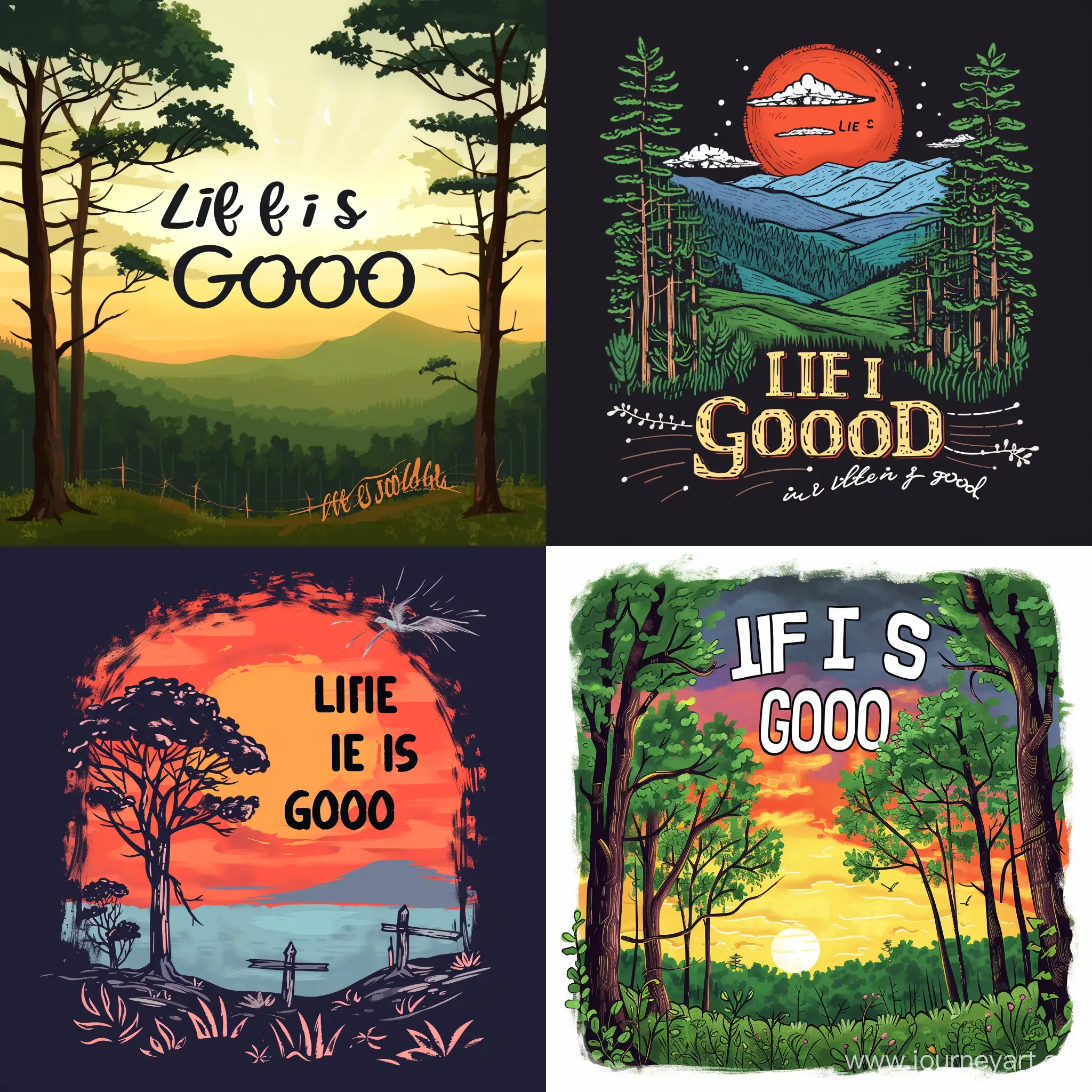 life is good text  vector with landscape
