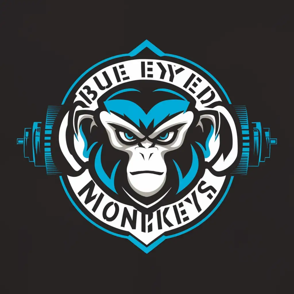 a logo design,with the text "Blue Eyed Monkeys", main symbol:Monkey,complex,be used in Sports Fitness industry,clear background