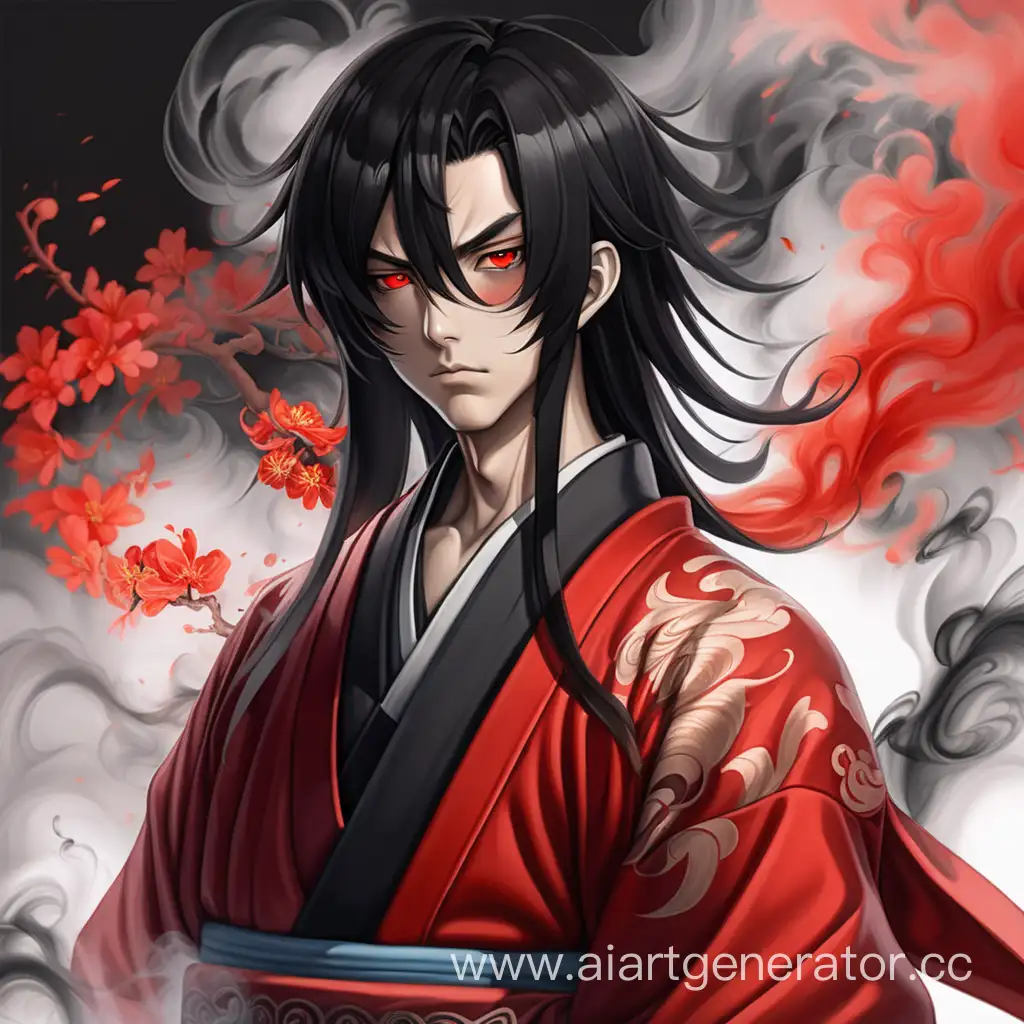 Anime-Portrait-of-Dream-God-in-Black-and-Red-Kimono